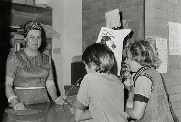 Mrs Kay Voltz with students - 1975